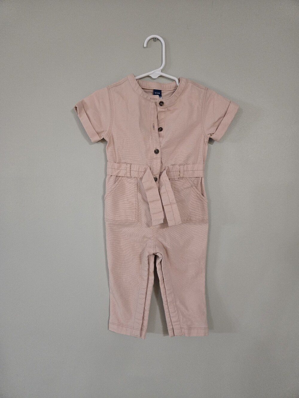 Old Navy Baby Girls Pink Utility Jumpsuit Romper 12-18M Belted Button Front